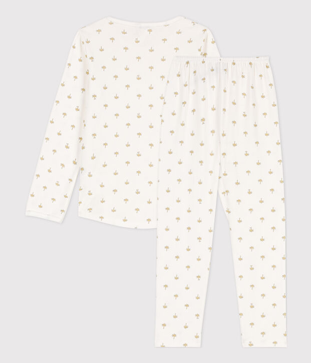 Little girls' cotton palm print pyjamas white/multicolor