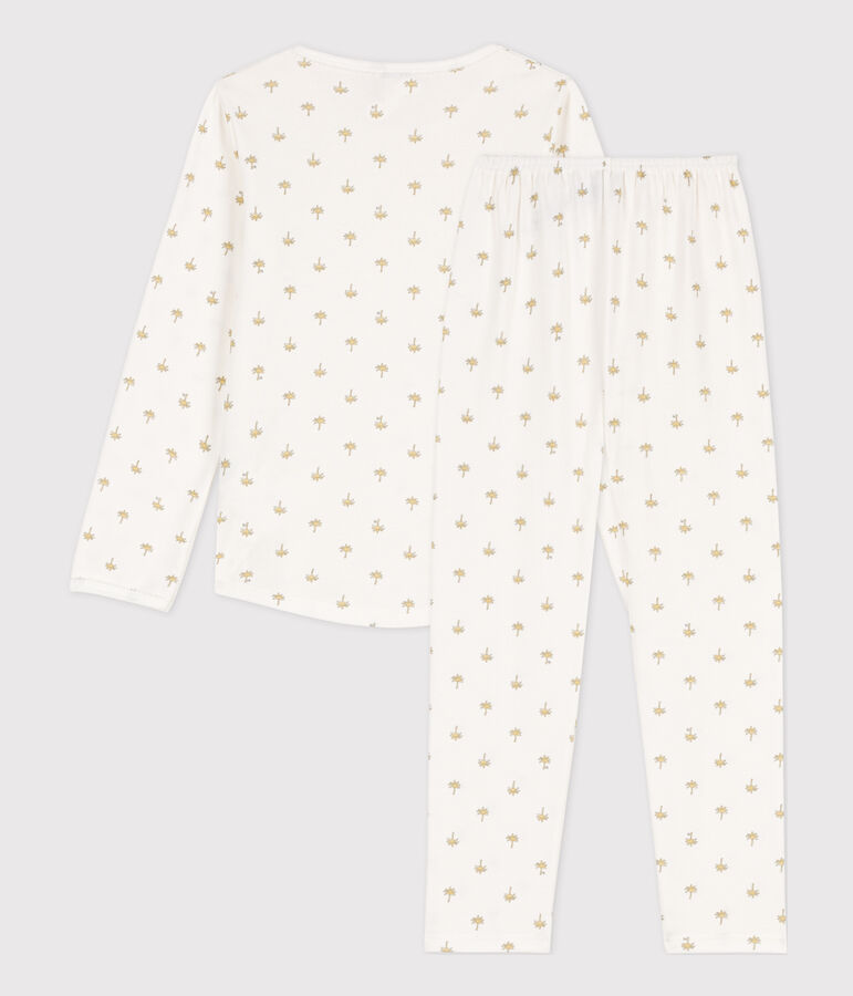 Little girls' cotton palm print pyjamas white/multicolor