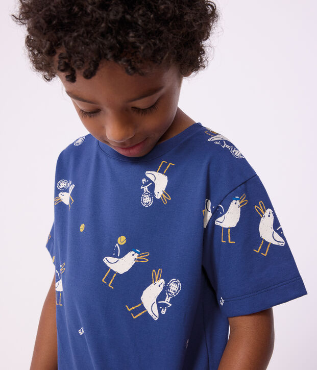 Children's short-sleeved cotton printed T-shirt blue/multicolor