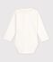 Babies' long-sleeved plain cotton body with an embroidered collar pink/pink