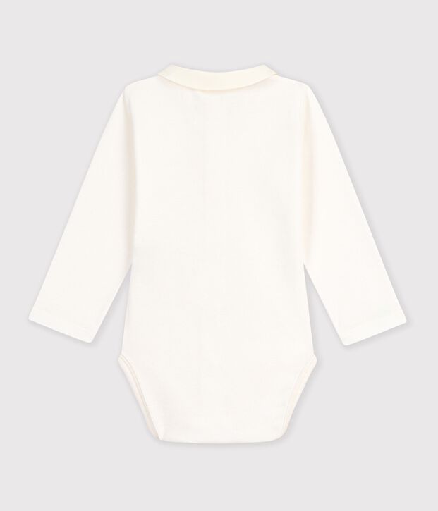 Babies' long-sleeved plain cotton body with an embroidered collar pink/pink