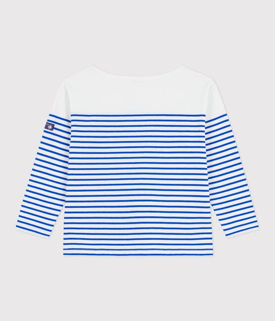 Children's stripy cotton Breton top MARSHMALLOW white/PERSE blue