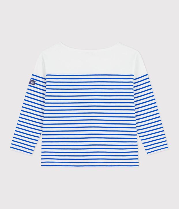 Children's stripy cotton Breton top white/blue