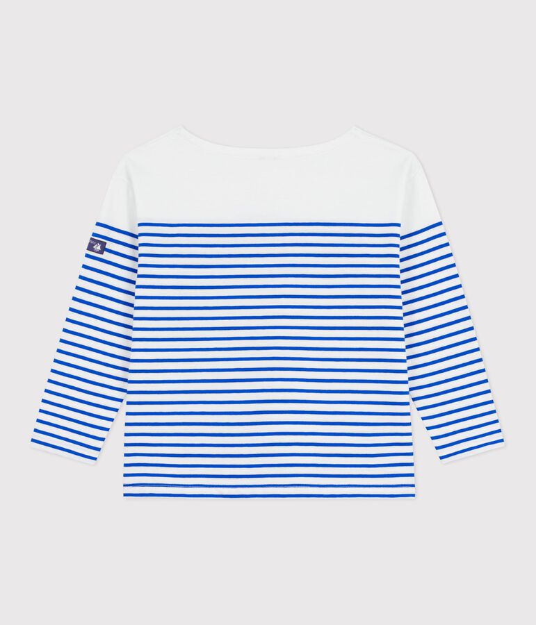 Children's stripy cotton Breton top white/blue