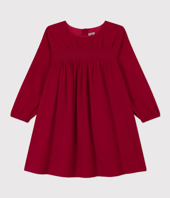 Girls' long-sleeved dress in plain velvet CORRIDA red