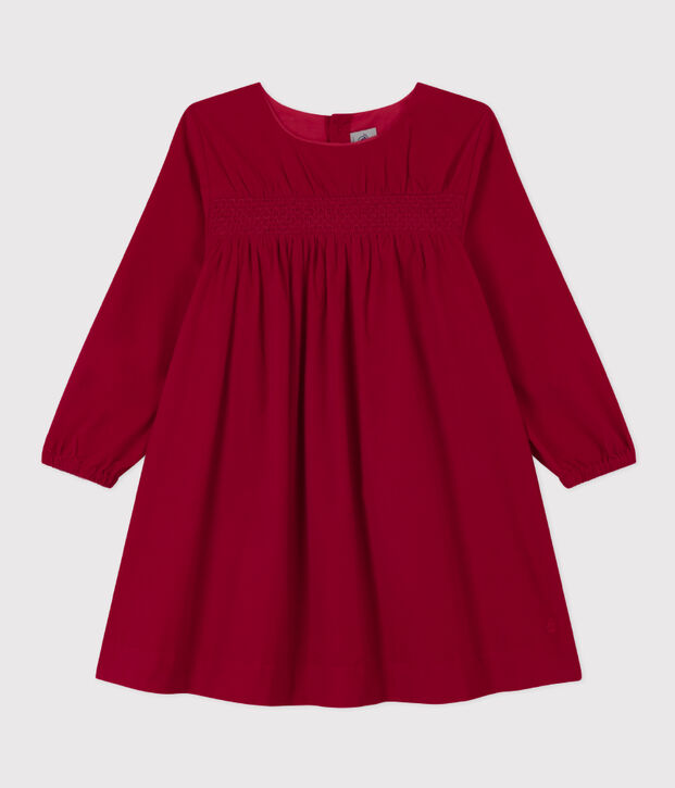 Girls' long-sleeved dress in plain velvet red