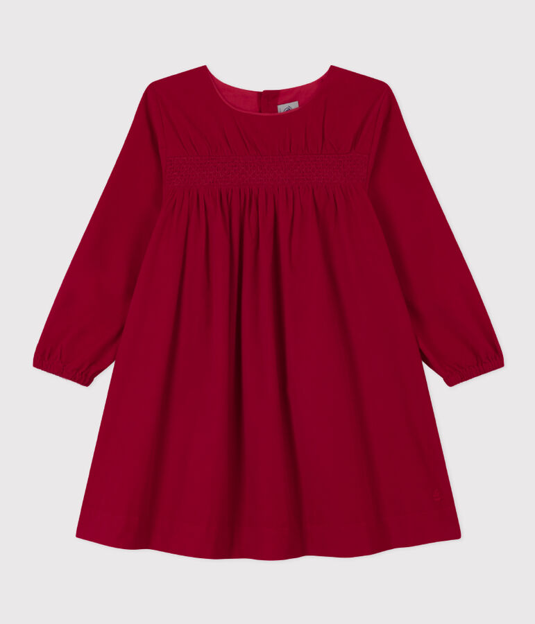 Girls' long-sleeved dress in plain velvet CORRIDA red