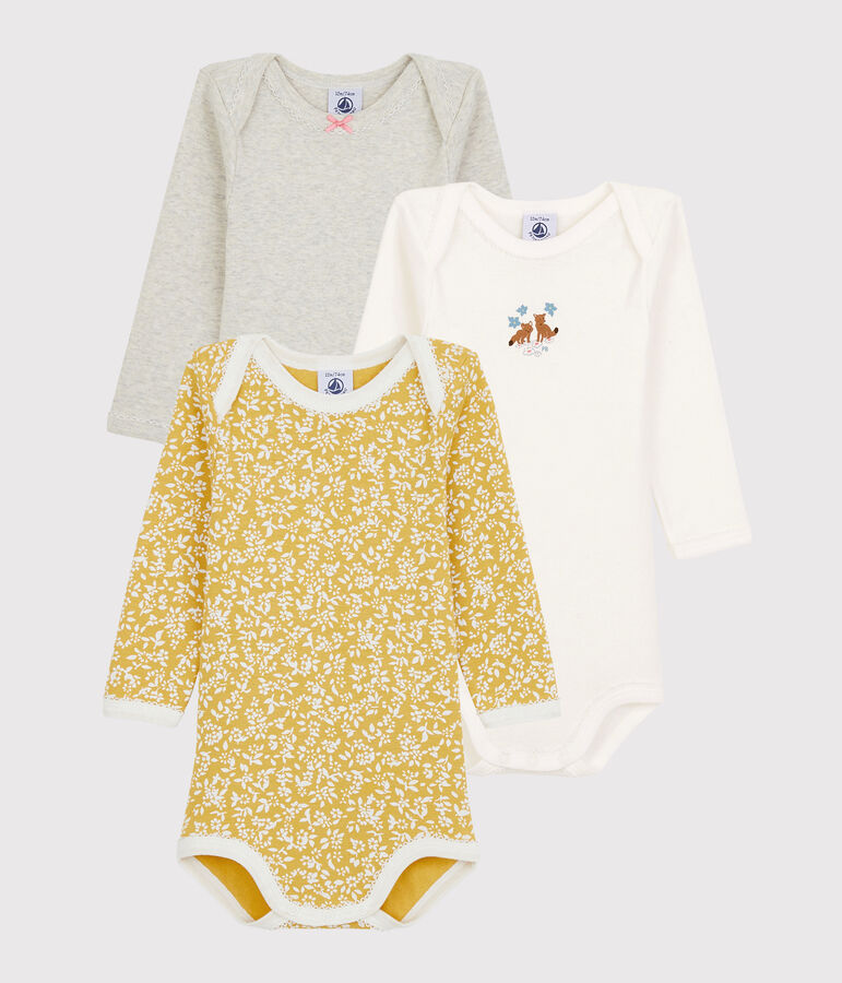 Baby Girls' Long-Sleeved Organic Cotton Bodysuit - 3-Pack multicolor