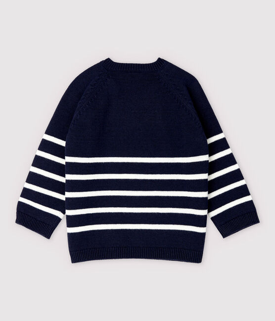 Baby Boys' Knit Cotton and Linen Blend Pullover SMOKING blue/MARSHMALLOW white