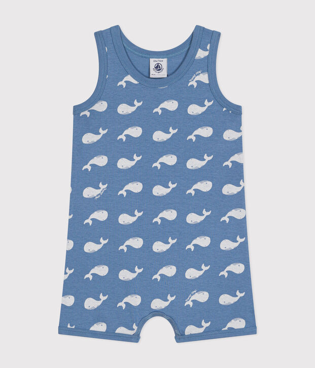 Babies' Whale Print Cotton Playsuit blue/white