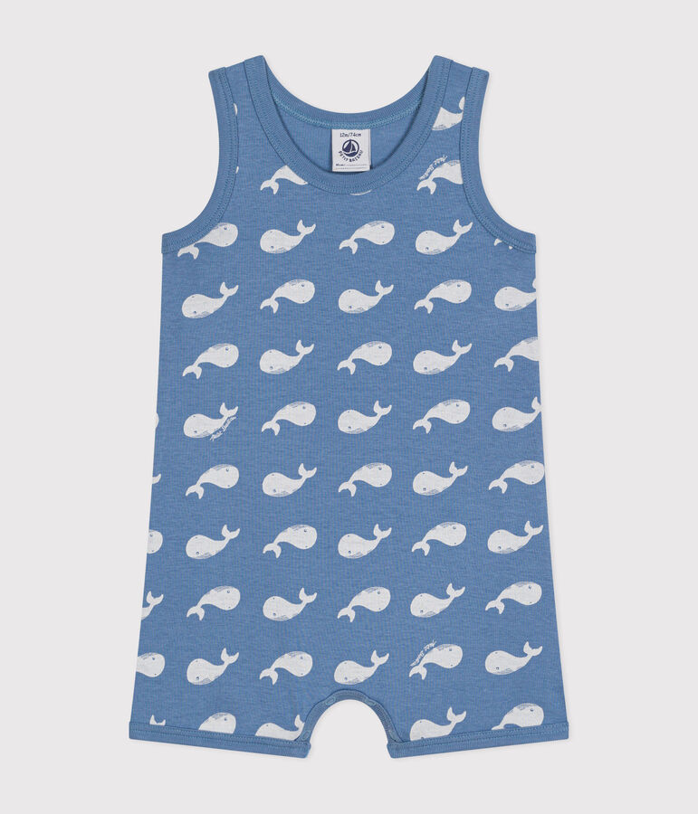 Babies' Whale Print Cotton Playsuit blue/white