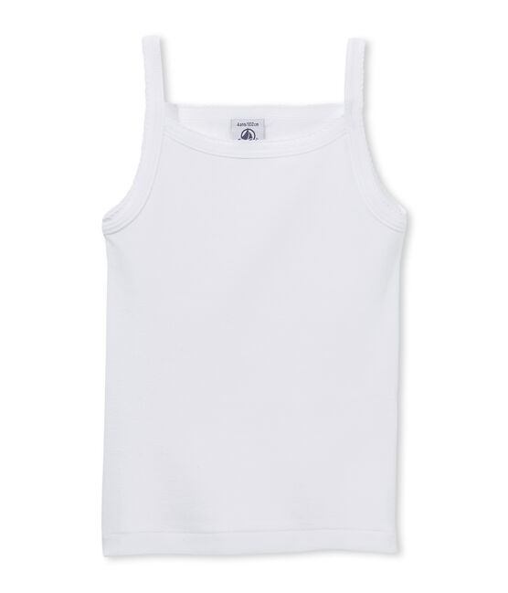 Girl's vest top with cocotte stitch finish ECUME white