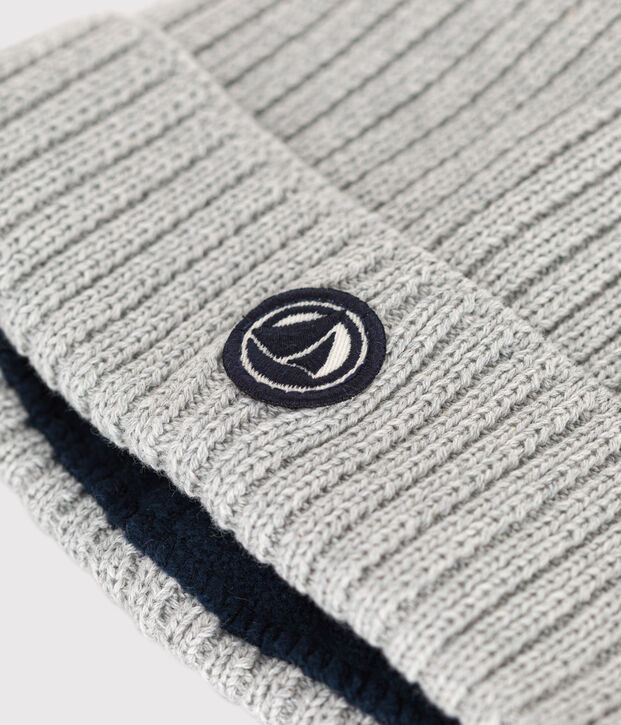 Children's polar fleece-lined knitted beanie hat grey