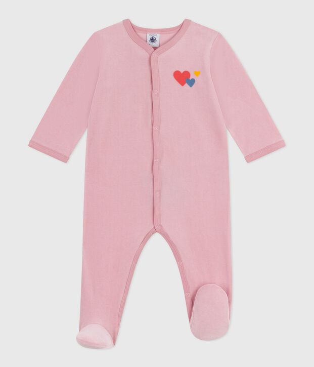Babies' plain velour pyjama suit pink