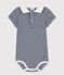 Babies' Organic Cotton Pinstriped Bodysuit With Polo Shirt Collar SMOKING blue/MARSHMALLOW white