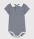 Babies' Organic Cotton Pinstriped Bodysuit With Polo Shirt Collar