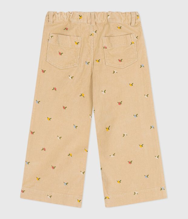 Girls' patterned corduroy trousers beige/multicolor