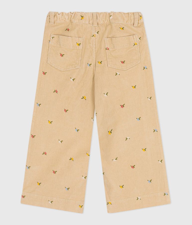 Girls' patterned corduroy trousers beige/multicolor
