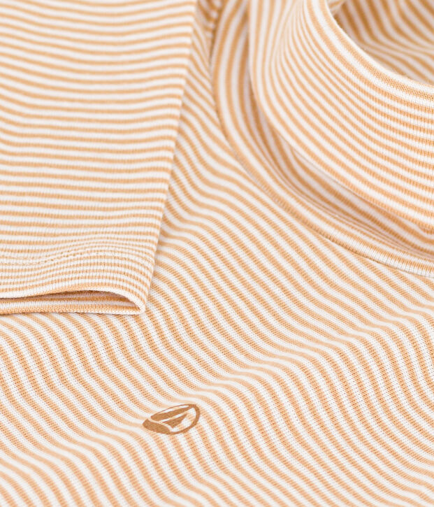 Children's Unisex Stripy Cotton Polo Neck beige/white