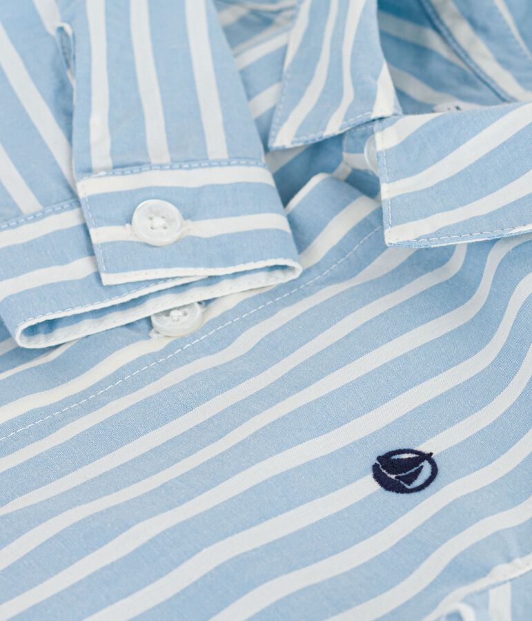 Babies' long-sleeved stripy cotton shirt blue/white