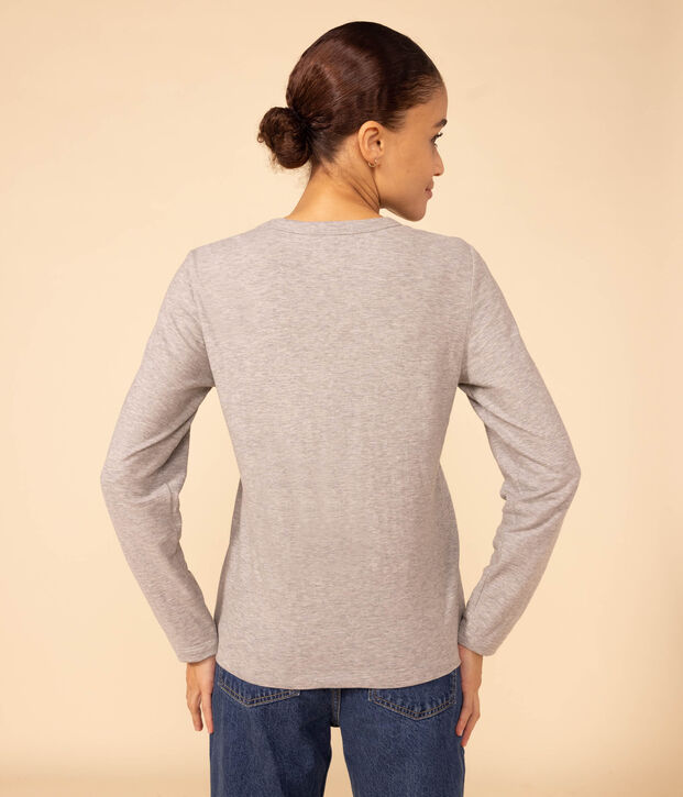 Women's Straight Round-Neck Cotton T-Shirt grey