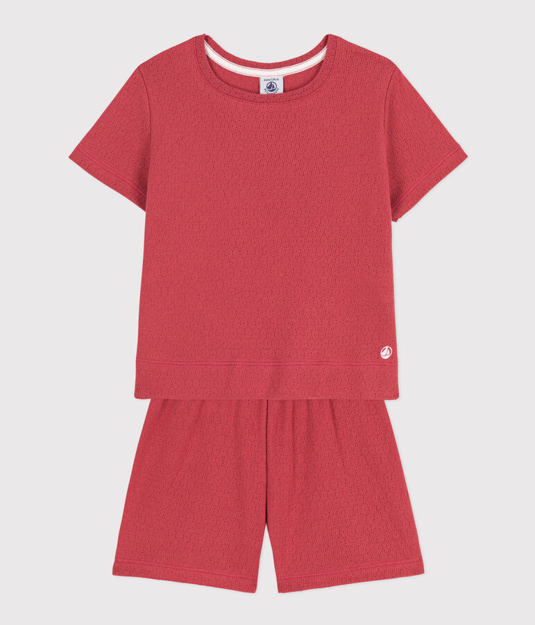 Girls' Plain Openwork Cotton Short Pyjamas pink