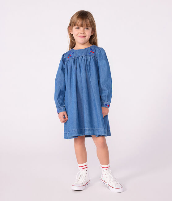 Children's long-sleeved denim dress DENIM CLAIR blue