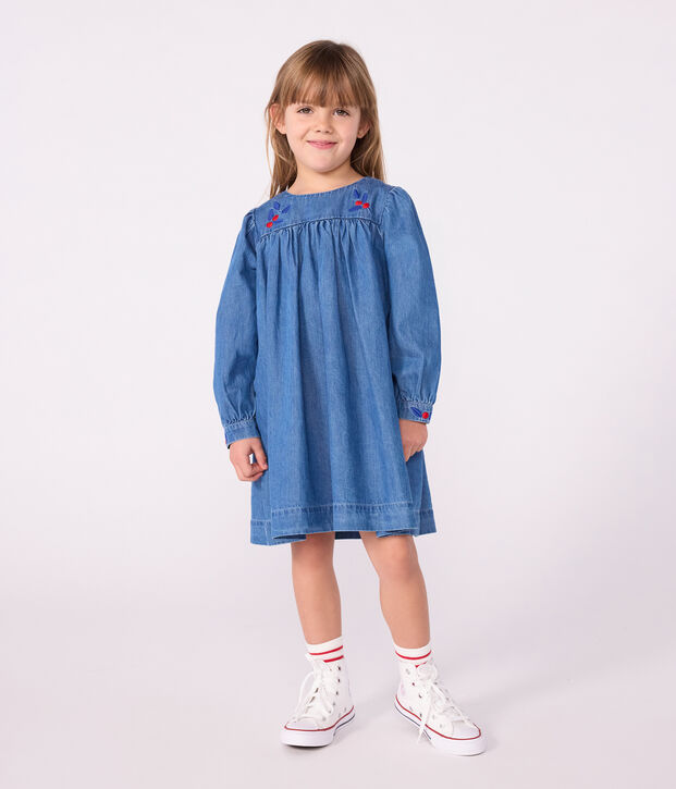 Children's long-sleeved denim dress blue
