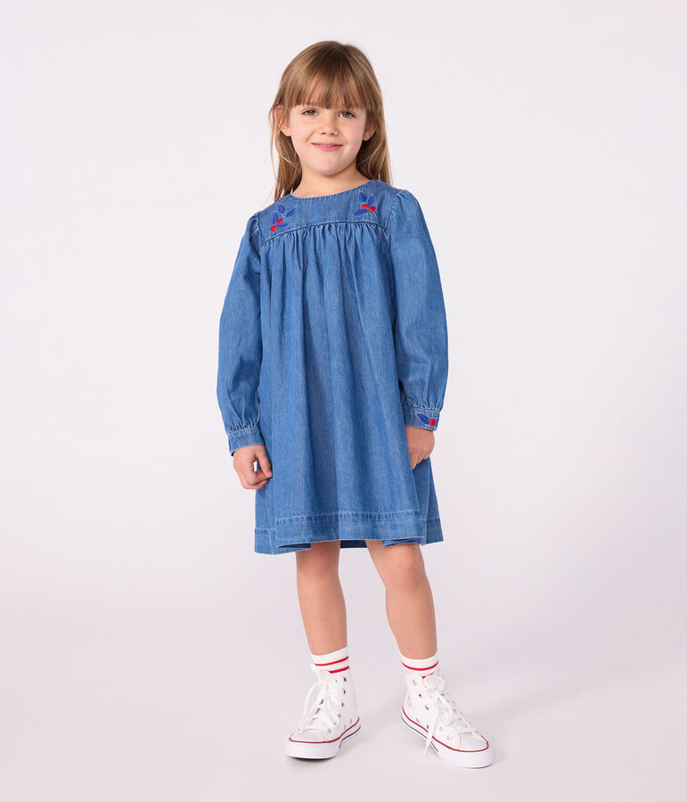Children's long-sleeved denim dress blue