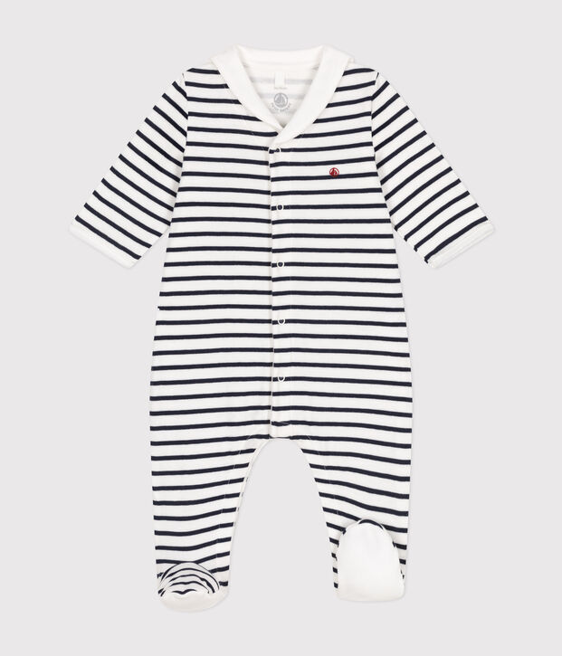 Babies' tube-knit pyjamas white/blue