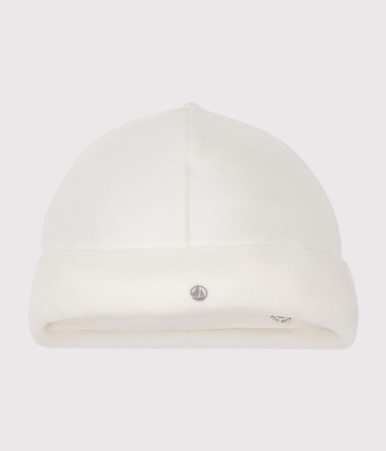 Newborn babies' terry velour bonnet white