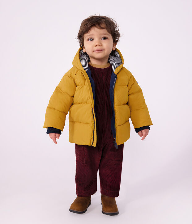 Babies' puffer jacket in plain polyester yellow