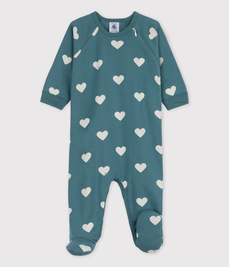 Babies' Heart Patterned Cotton Sleepsuit green/ecru