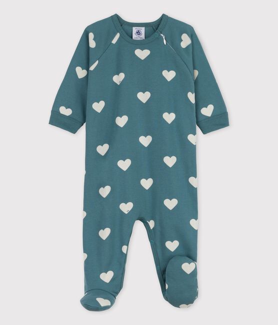 Babies' Heart Patterned Cotton Sleepsuit BRUT green/AVALANCHE white