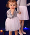 Babies' dress in stripy tube knit and tulle MARSHMALLOW white/MULTICO white
