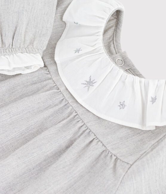 Babies' long-sleeved plain flannel dress with a collar FUMEE CHINE grey