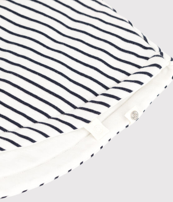 Babies' Sailor Striped Cotton Cape With Hood MARSHMALLOW white/SMOKING blue