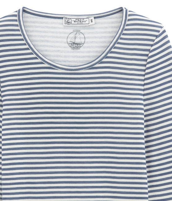 women's long sleeved cotton and wool t•shirt TURQUIN blue/MARSHMALLOW white