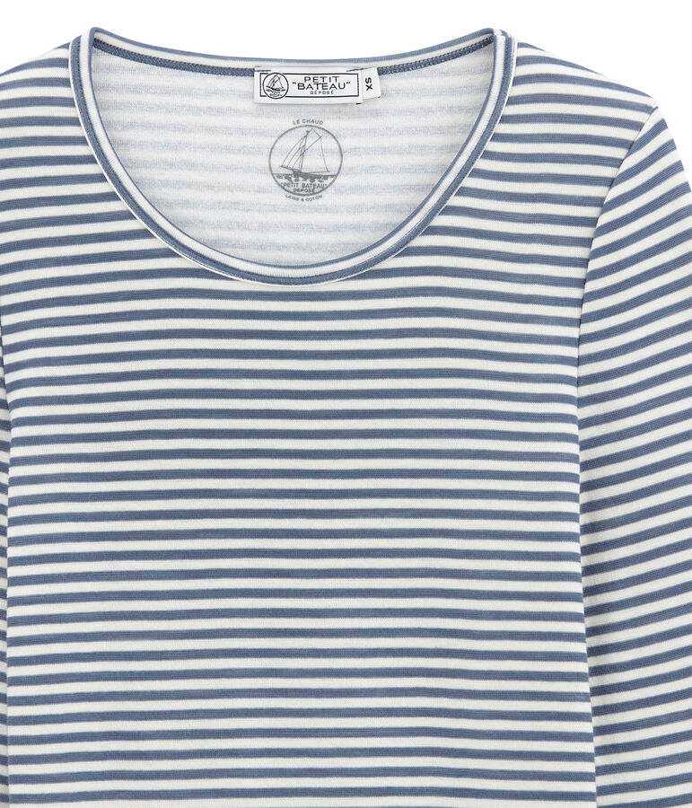 women's long sleeved cotton and wool t&bull;shirt blue/white