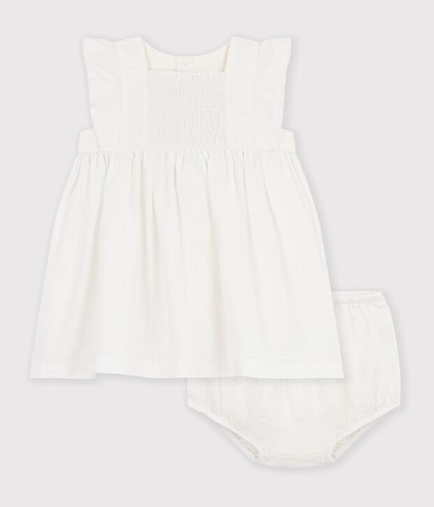 Babies' short-sleeved plain cotton dress white