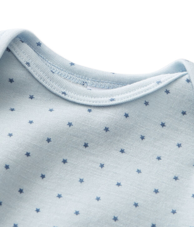 Baby boys' short wool and cotton coverall blue/grey