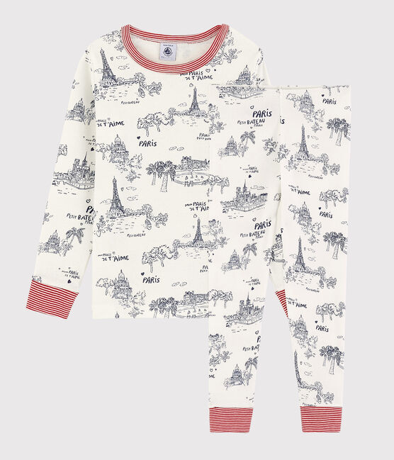 Boys' Toile de Jouy Paris Cotton Pyjamas MARSHMALLOW white/MEDIEVAL blue