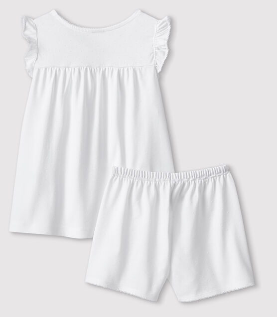 Girls' White Fine Cotton Short Pyjamas ECUME white