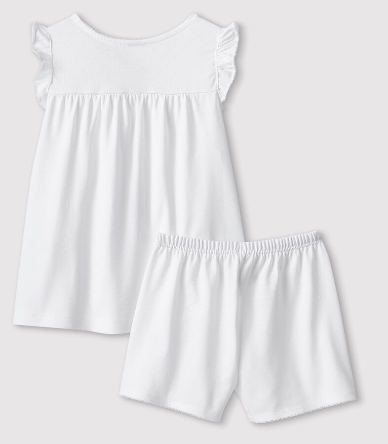 Girls' White Fine Cotton Short Pyjamas white