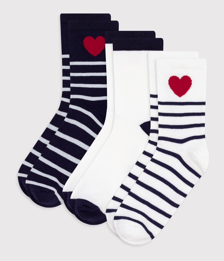 3 pairs of children's cotton socks with stripes and hearts multicolor