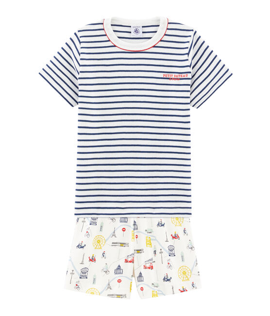 Boys' Ribbed Cropped Pyjamas MARSHMALLOW white/MULTICO white