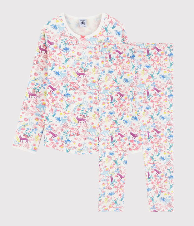 Girls' Jungle Print Cotton Pyjamas white/multicolor