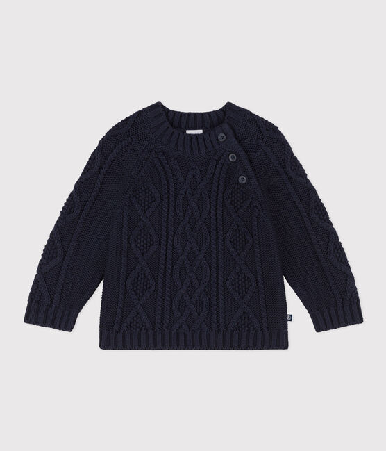 Babies' Cable Knit Cotton Pullover SMOKING blue