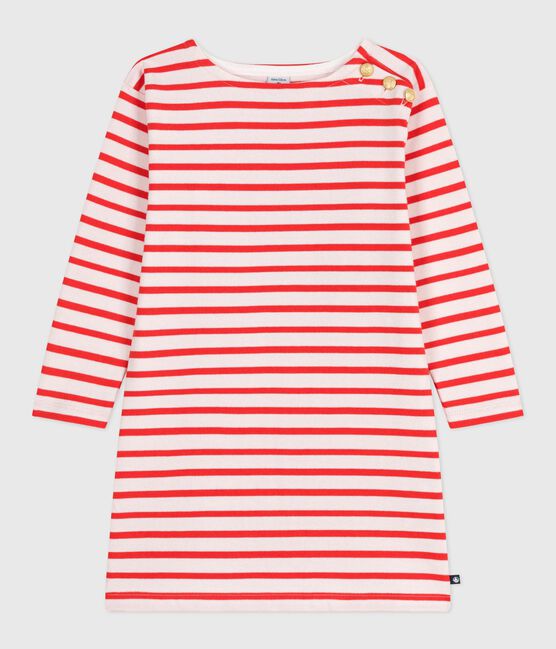 Children's long-sleeved stripy cotton dress FLEUR pink/SPICY
