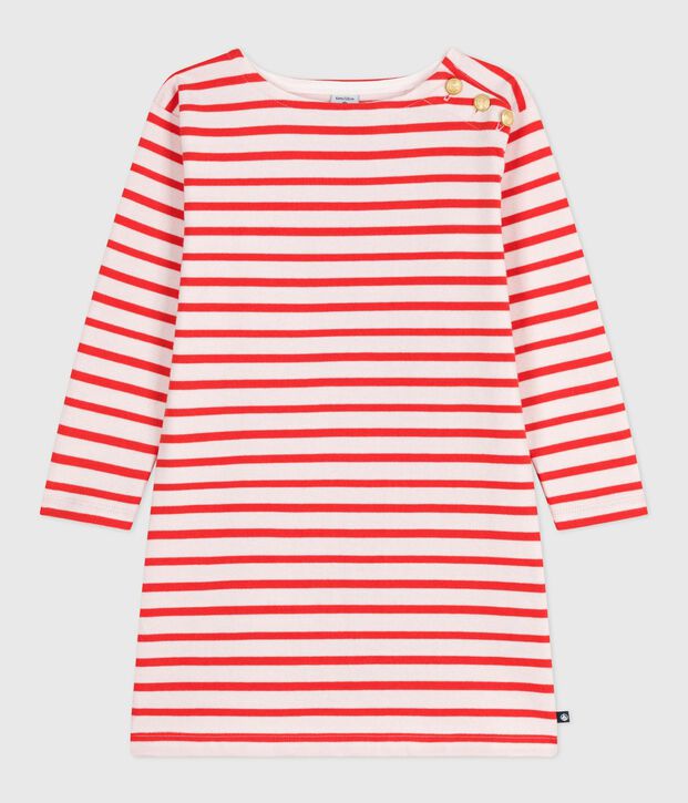 Children's long-sleeved stripy cotton dress pink/red